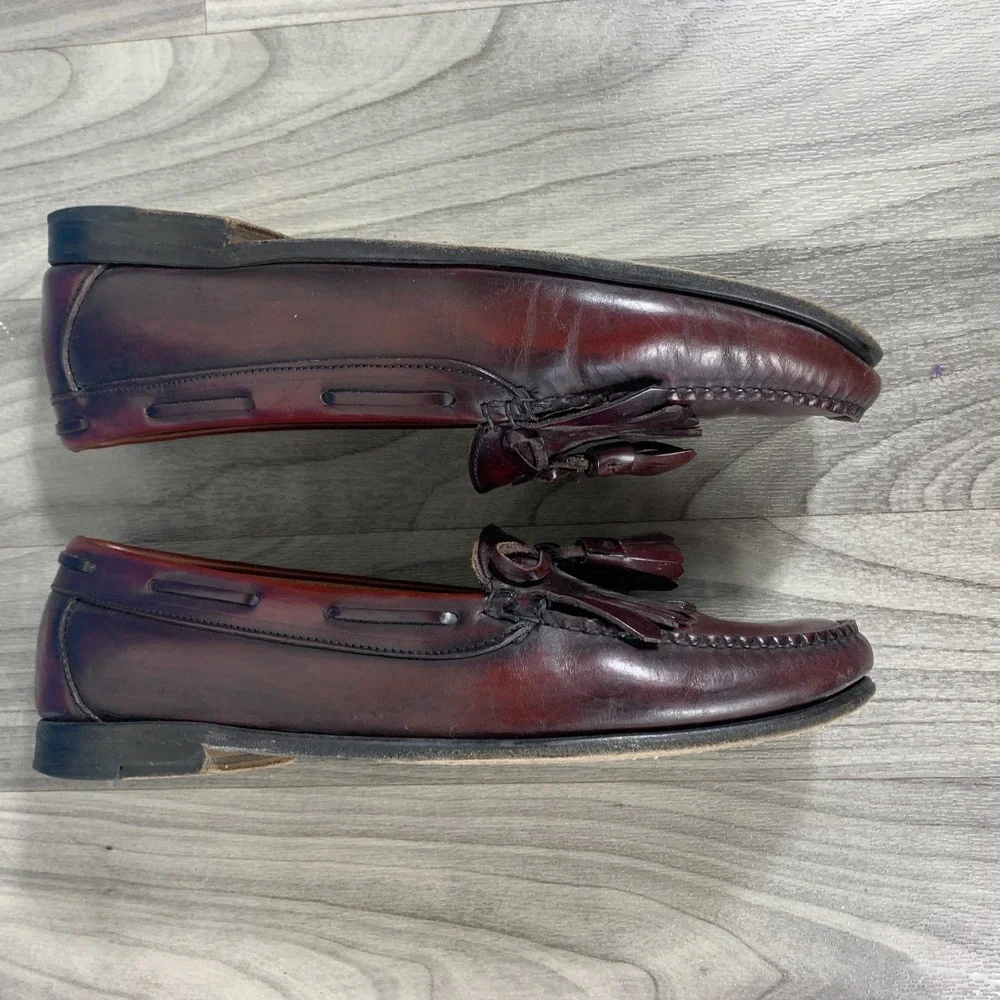 BRAGANO COLE HAAN MEN 10.5 MAROON SLIP-ON TASSLE CASUAL LOAFER DRESS SHOE HEELED